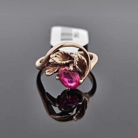 10K Yellow Gold Nested Oval Ruby Leaf Nest Cocktail Ring 3.2 Grams Size 5.25 - Picture 10 of 15